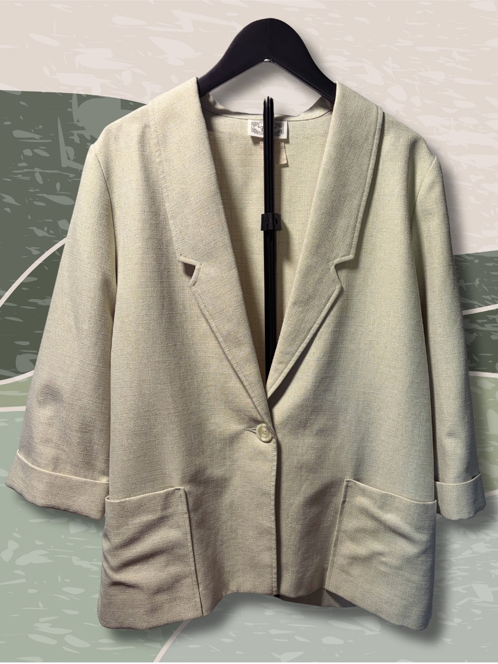 Frayne Vintage Sage Cream Oversized Blazer | Lightweight | Size 16 | Very Good